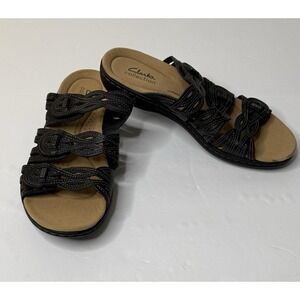 Clarks Laurieann Ruby Black Sandals Women Size 7 Leather Comfort Flexible New